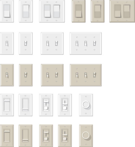 Variety Set of Vector Light Switches Set of vector light switches in a variety of styles and options light switch stock illustrations