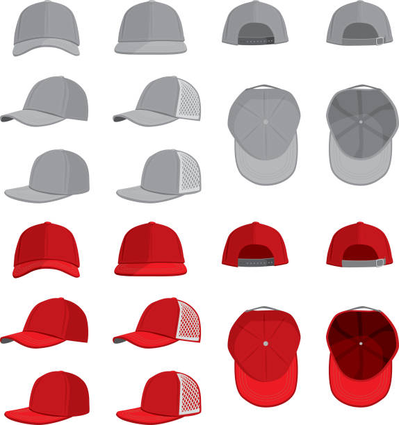 ilustraciones, imágenes clip art, dibujos animados e iconos de stock de baseball hat vector variety set - baseball cap hat multiple image color image