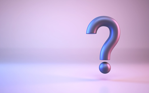 3D rendering Distinctive dark gray question mark on endless blue purple background (Close-up)