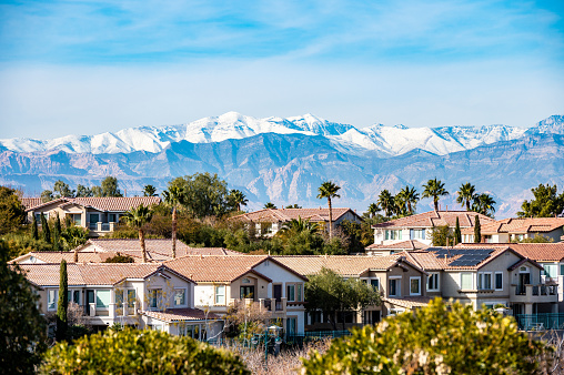 A photo from a community in Las Vegas with mountain backdrop.