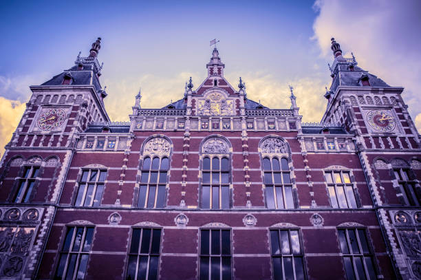 Vintage Look Upper Part Central Train Station At Amsterdam The Netherlands 14-3-2022