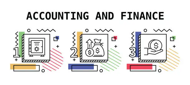 Vector illustration of Accounting And Finance , Thin Line Icons in Vector Style. Icons, infographics, mobile and web etc. Color view, ready template.