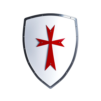 The shield is white with a red cross. Isolated on a white background.