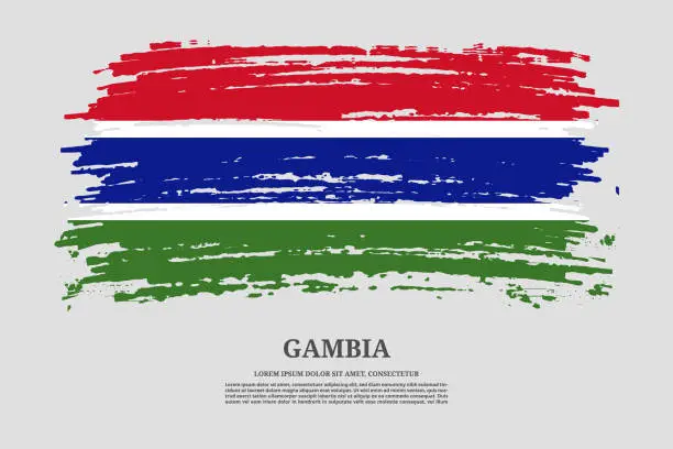 Vector illustration of Gambia flag with brush stroke effect and information text poster, vector