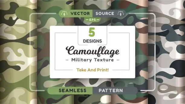 Vector illustration of Camouflage seamless patterns, military texture, bundle war fabric