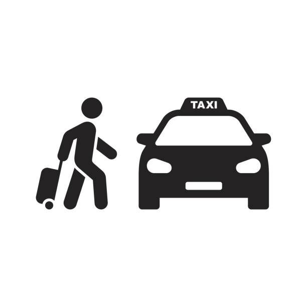 ilustraciones, imágenes clip art, dibujos animados e iconos de stock de icono del taxi. recogida de clientes. viajar en coche. viaje. - tourist silhouette symbol computer icon