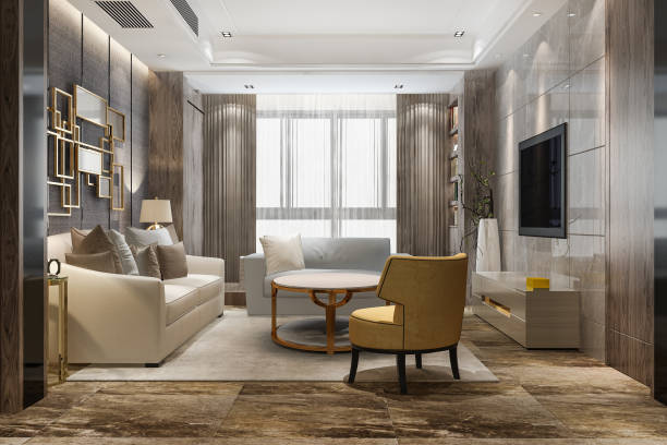 istock 3d rendering luxury and modern living room with fabric sofa 1430764579