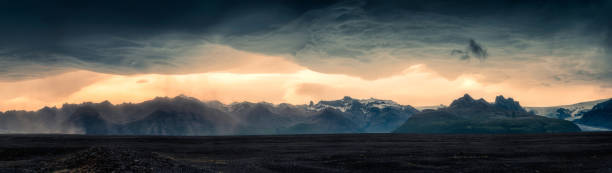 istock Dramatic of mountain range with asperlitas cloud and sand storm on lava field in summer at Iceland 1430767563