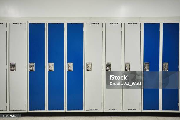 Student Lockers In A Corridor Of A School Stock Photo - Download Image Now - Locker, Multi Colored, Corridor