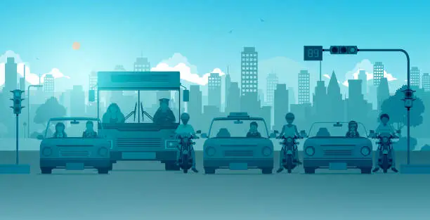 Vector illustration of Traffic in the capital.