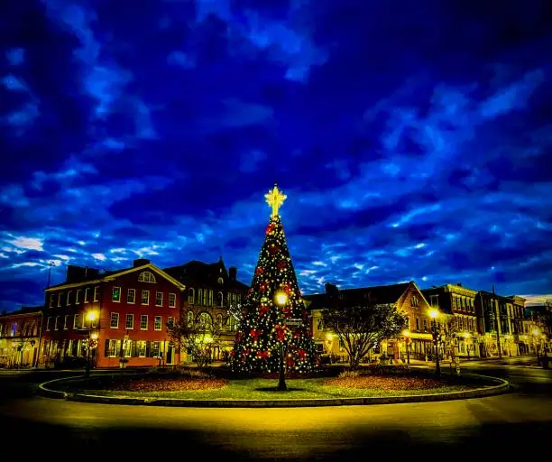Gettysburg town square at Christmas