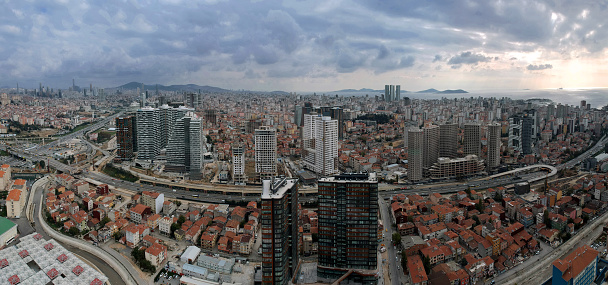 General view of the city from the Camlica tower on the Asian side of Istanbul. Atasehir district
