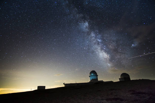 Arcos de las Salina Teruel Aragon Spain  Photographers in the observatory for shooting the milky way and stars in a summer night Arcos de las Salina Teruel Aragon Spain   Milky way in the astronomical observatory of Javalambre  for shooting the milky way and stars in a summer night Starlight spot Observatory stock pictures, royalty-free photos & images