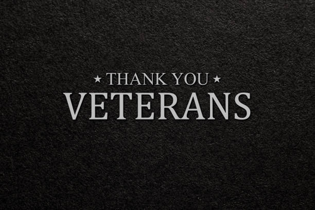 Text Thank You Veterans on black textured background. American holiday typography poster. Text Thank You Veterans on black textured background. American holiday typography poster. Banner, flyer, sticker, greeting card, postcard. thank you veterans day stock pictures, royalty-free photos & images