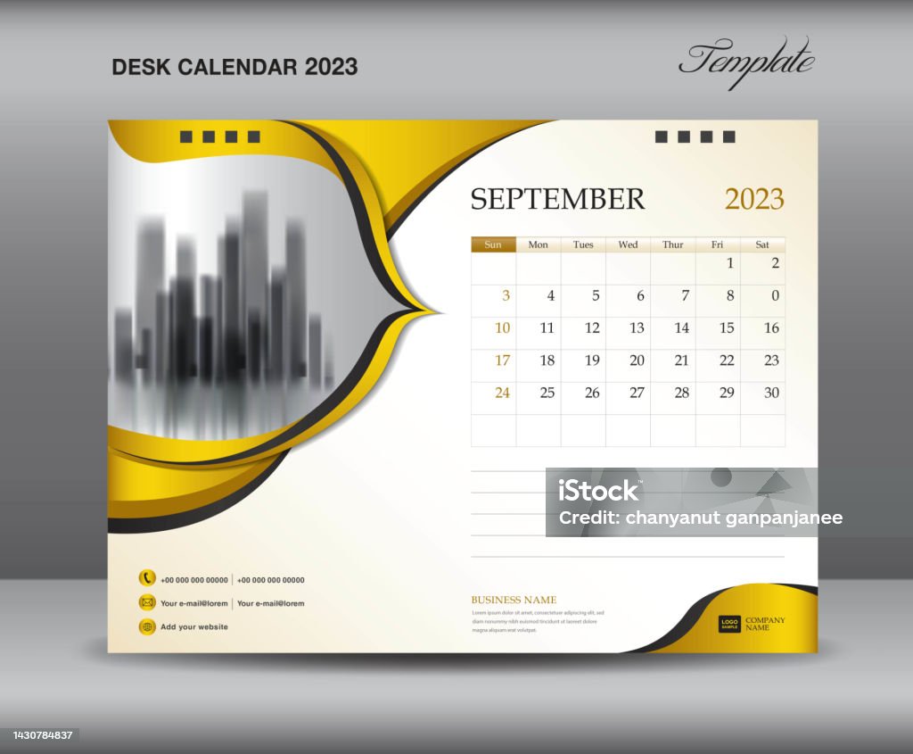 2023 Calendar Template On Gold Background Luxury Concept Template September 2023 Desk Calendar Design 2023 Wall Calendar Template Planner Print Media Advertisement Vector Stock Illustration - Download Image Now - Istock