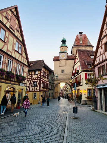 Rothenburg ob der Tauber, Germany - October, 4 - 2022: Typical houses in the old town.