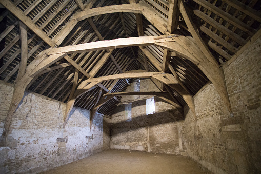 The historic village of Lacock in Wiltshire, UK on October 14, 2019: The barn of Lacock interior.