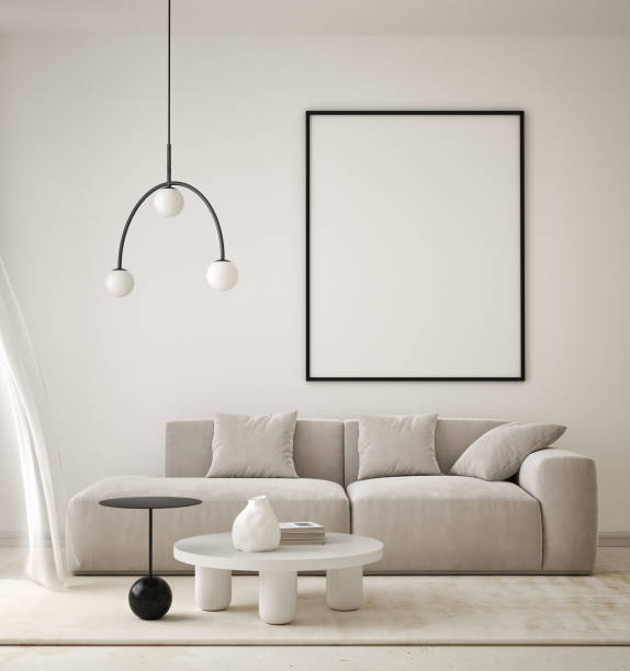 istock mock up poster frame in modern interior background, living room, Scandinavian style, 3D render, 3D illustration 1430789503