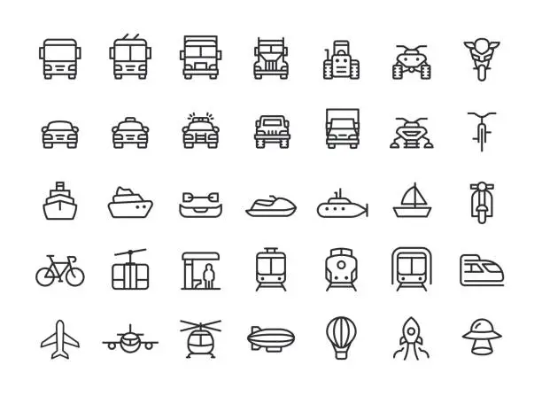Vector illustration of Transportation Line Icons. Editable Stroke.