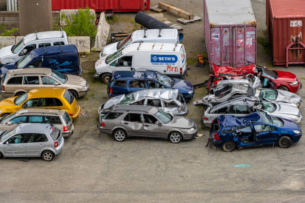 badly damaged cars used for training of rescue workers.. - driving training car safety imagens e fotografias de stock