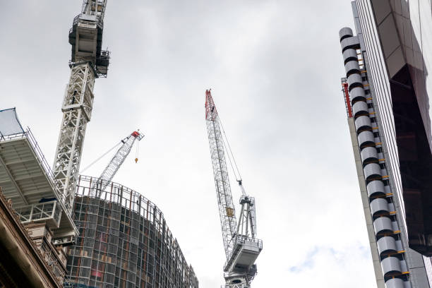 istock Construction of skyscraper in city, background with copy space 1430795071