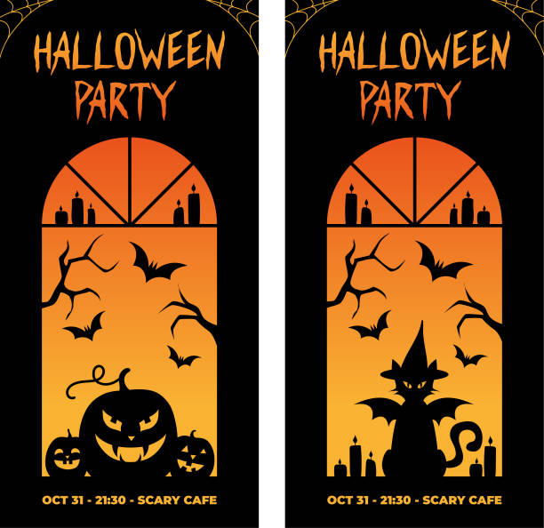 Halloween Vertical Banners. Black cat and Pumpkins. Halloween party. Flyers. Halloween Vertical Banners. Black cat and Pumpkins. Halloween party. Flyers. wright brothers stock illustrations