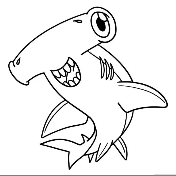 Vector illustration of Hammerhead Shark Isolated Coloring Page for Kids