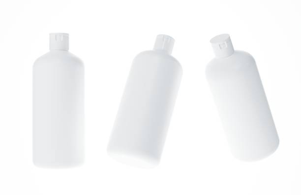 istock Different views of plastic shampoo bottle 3D render isolated on white background, cosmetic hair care product design concept and branding ready mockup 1430798267