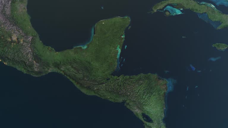 Belize map, zooming out into the space through a 4K photo real animated globe, with a panoramic view consisting of Africa, West Europe and USA. Epic spinning world animation, Realistic planet earth, highlight, satellite, aerial,