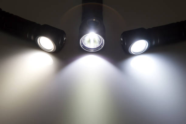 istock included light beams of different flashlights on a dark background. comparison of light temperature. camping and household item. 1430802202