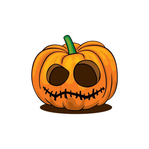 Vector illustration of Halloween surprised pumpkin face cartoon. Carved pumpkin. Vector illustration.