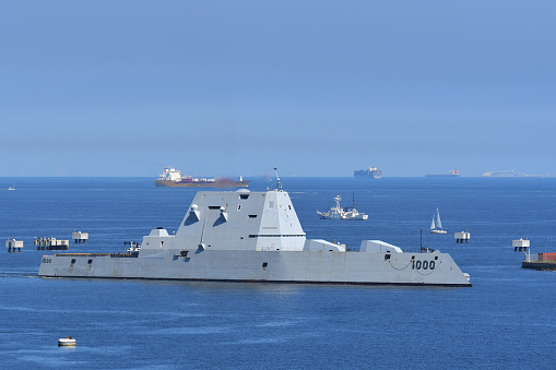 Kanagawa Prefecture, Japan - September 26, 2022:The U.S. Navy destroyer Zumwalt (DDG-1000) makes her first visit to Yokosuka Port.