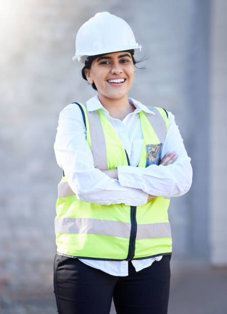 istock Construction, building and engineering with a woman contractor or technician outside on a build site for development, renovation or remodel. Construction worker ready for build, maintenance or repair 1430812715