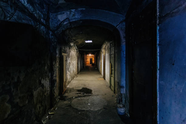 istock Dark creepy corridor of old dorm 1430814822