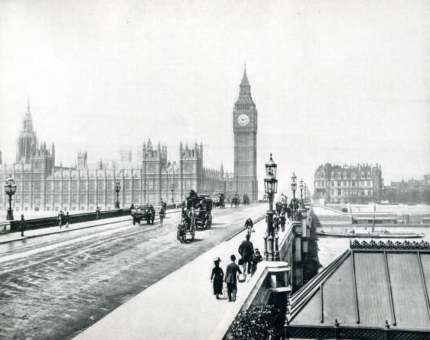 Houses of Parliament Big Ben on Westminster Bridge 19th century London In 1835 the new Houses of Parliament were built. Each house was created House of Commons and House of Lords westminster bridge stock pictures, royalty-free photos & images