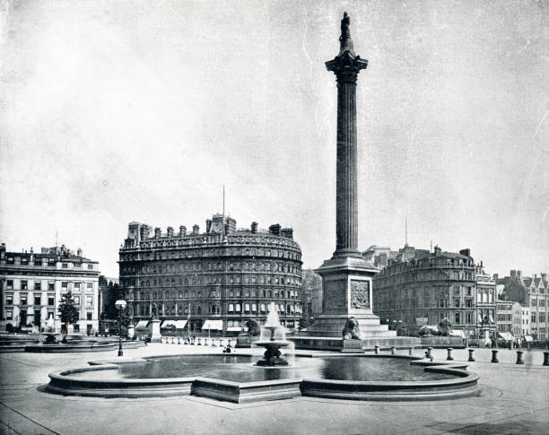 trafalgar square nelsons colonna whitehall londra 19 ° secolo - lion statue london england trafalgar square foto e immagini stock