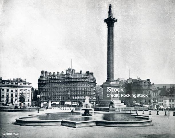 Trafalgar Square Nelsons Column Whitehall London 19th Century Stock Photo - Download Image Now