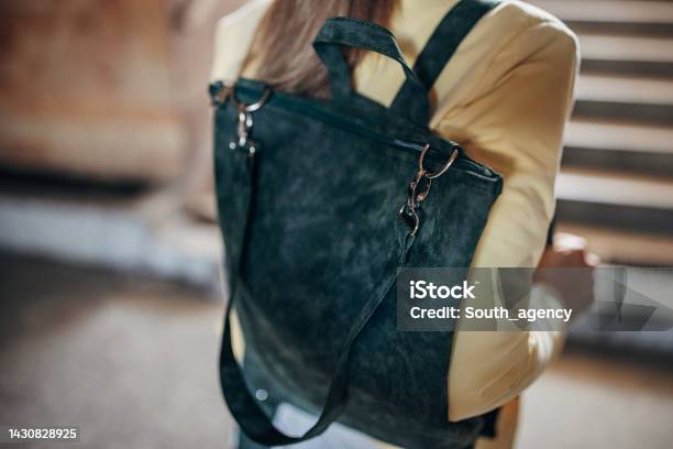 Woman With Modern Bag Stock Photo - Download Image Now - Purse, Backpack, Adult