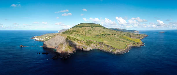Graciosa island (Azores, Portugal, Europe) from up high, drone photo