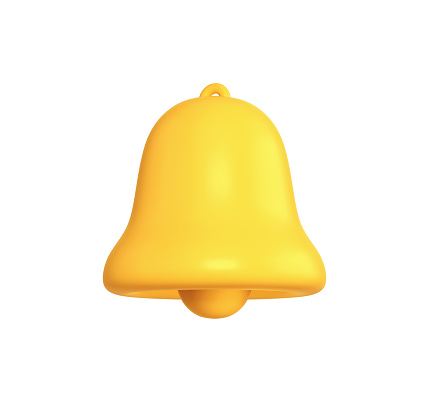 3d render Notification bell icon yellow (isolated and clipping path)
