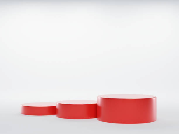 istock Red pedestal shows luxury product packaging presentation with abstract white background isolated , 3D rendering. 1430839804