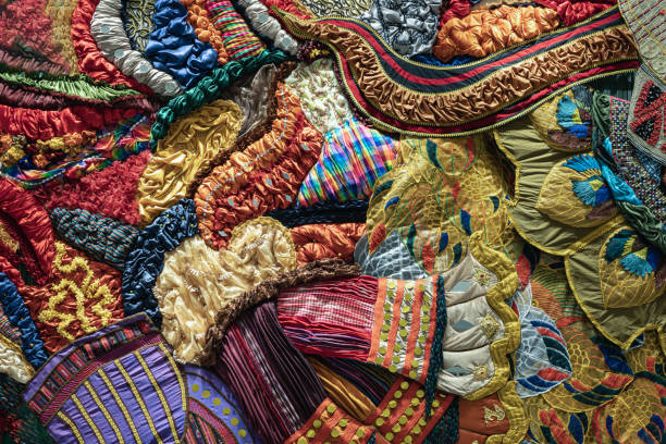 istock Variety of Handcrafted woven local fabrics with beautiful colors and patterns, Selective focus. 1430846673