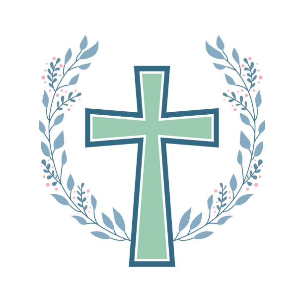 ilustrações, clipart, desenhos animados e ícones de cruz com coroa floral - church symbol rosary beads christianity
