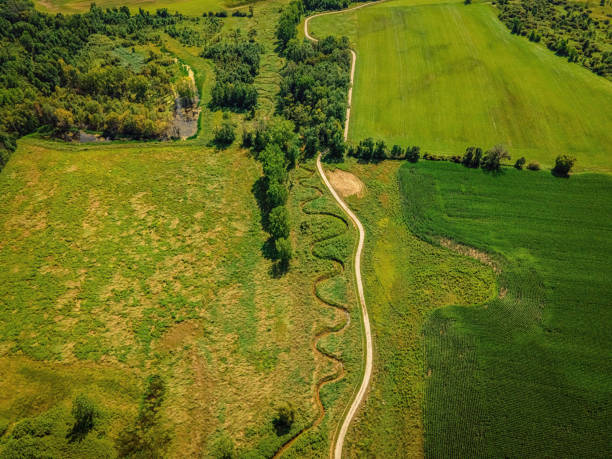 istock Aerial over wisconsin summer walking trail 1430849062