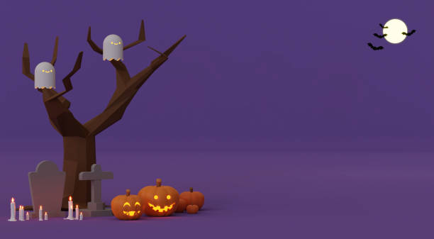 istock 3d rendering Halloween banner background with pumpkin ghost candle 1430849628
