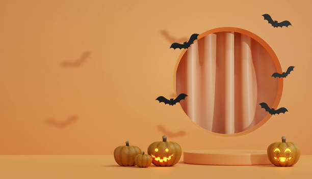 istock 3d rendering Halloween background with podium for product display 1430849671