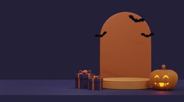 istock 3d rendering Halloween background with podium for product display 1430849672