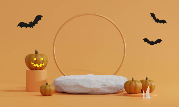 istock 3d rendering Halloween background with podium for product display 1430849686