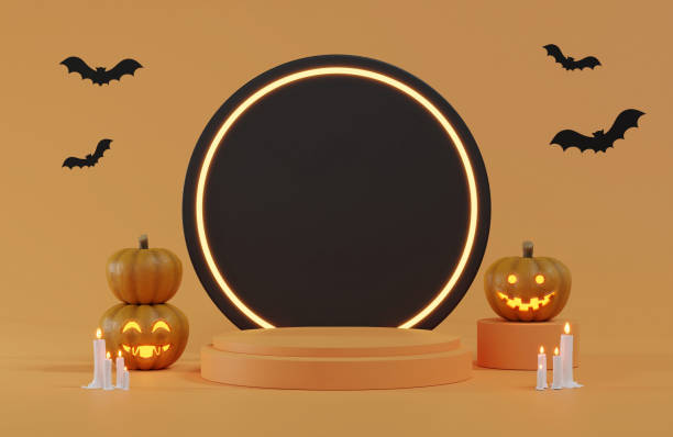 istock 3d rendering Halloween background with podium for product display 1430849689