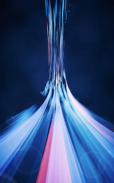 Flowing curves with glowing neon lines, 3d rendering.